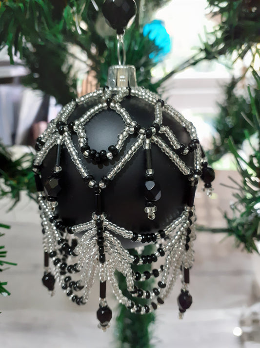 Black and Silver Beaded Bauble